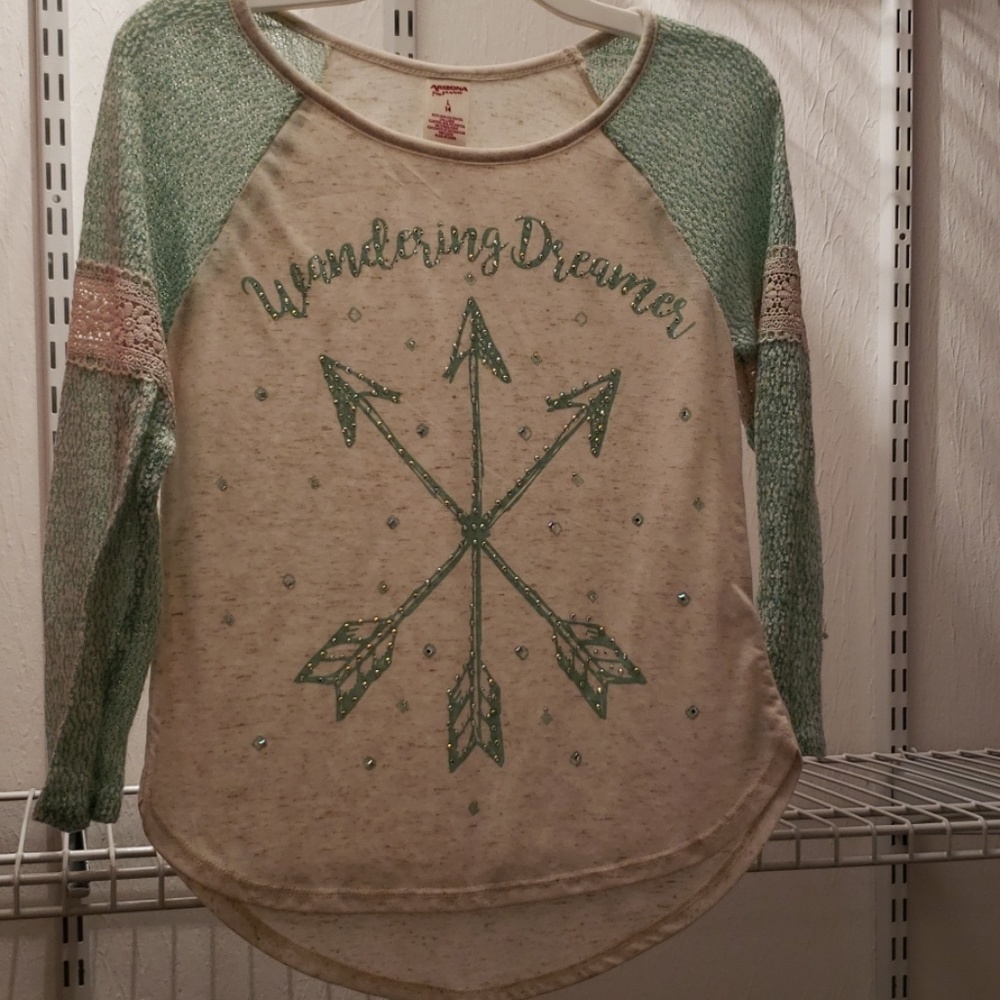 Girls L long sleeve knit embellished graphic tee